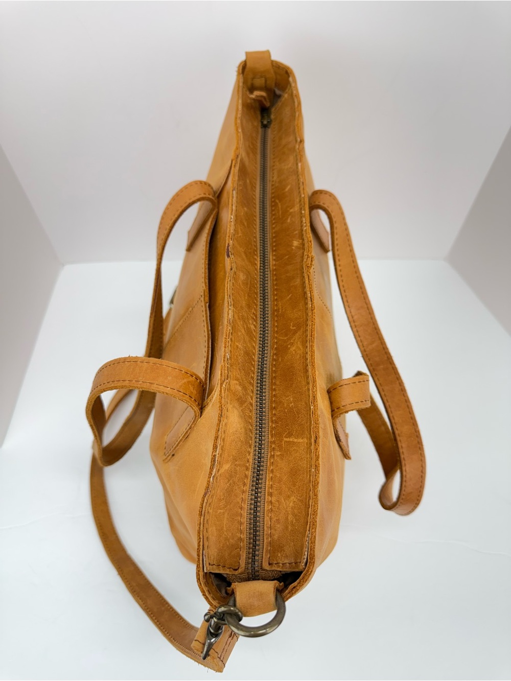 ABLE Alem Cognac Tan Leather Utility Tote Bag - Picture 3 of 13